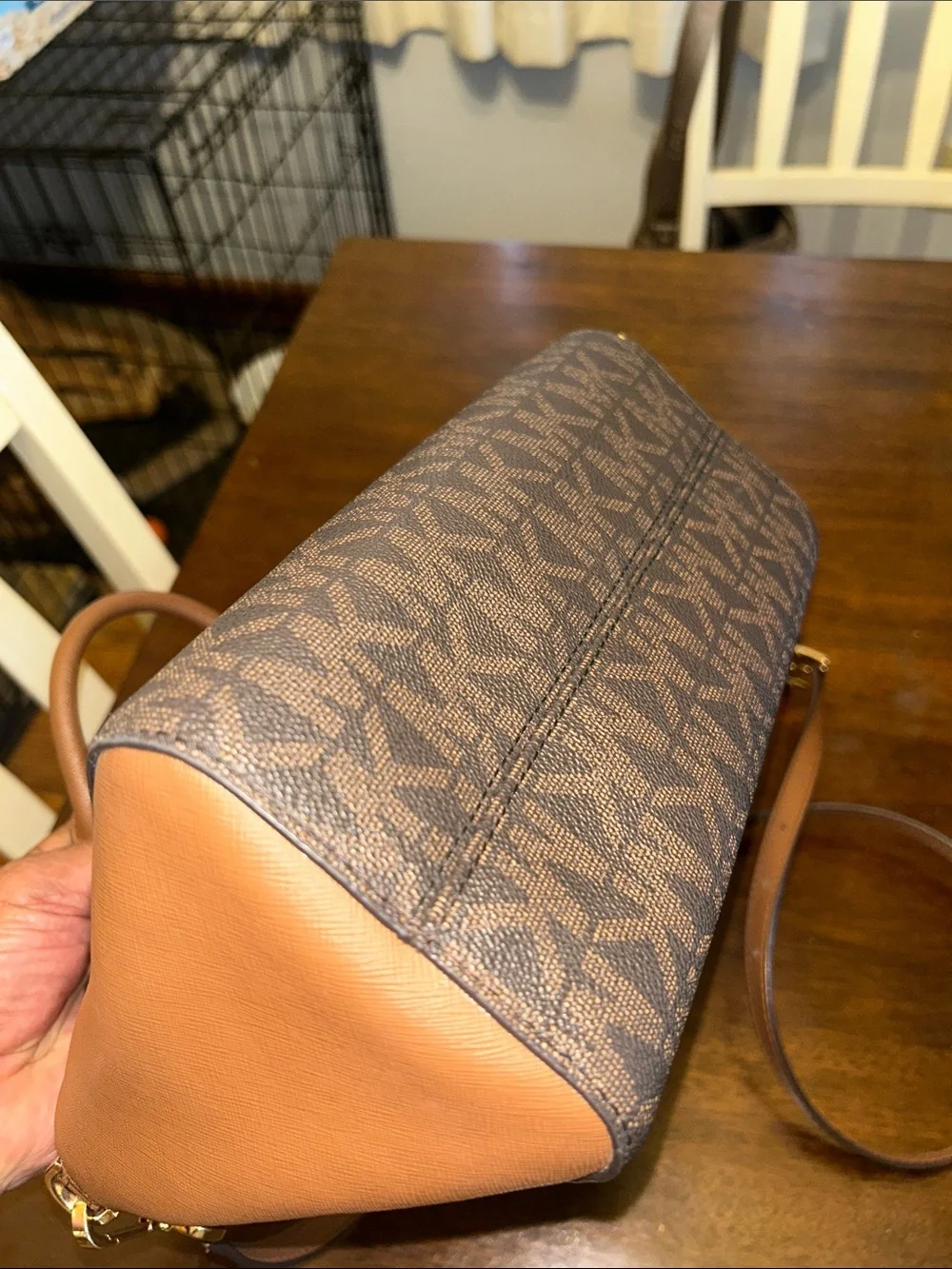 Michael Kors Brown MK Logo Satchel with Tan Accents